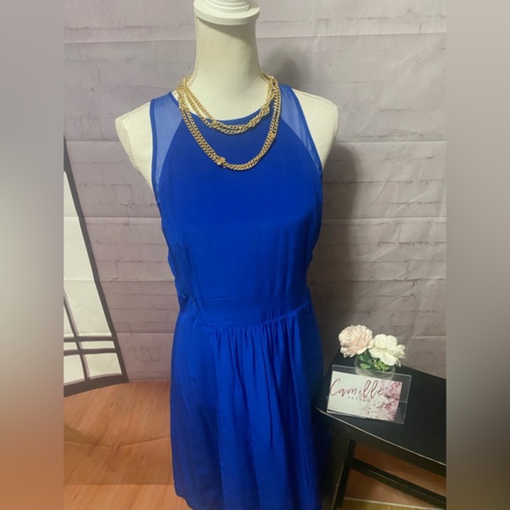 Blue Pleated Halter Sundress for Cocktail